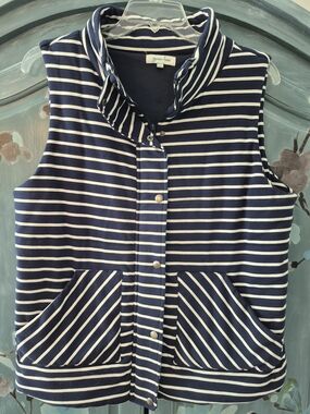 Grace & Lace Navy and White Striped Sleeveless Hoodie Vest